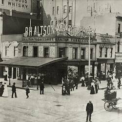 View of BH Altson Tobacconist, Corner of Collins & Elizabeth Streets, Melbourne, 1890s