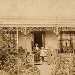 Man, Woman, Child & Dog in Front Garden of Family Home, Auburn, 1894