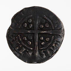 Coin, round, long cross with three beads in the angles; around outside a circle of beads, [VIL] LAB ERE...