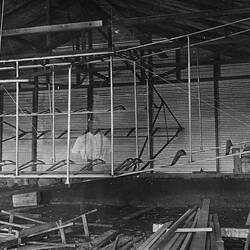 Negative - Ghost of John Duigan With Biplane Under Construction in Shed, Spring Plains, Mia Mia, Victoria, 1909
