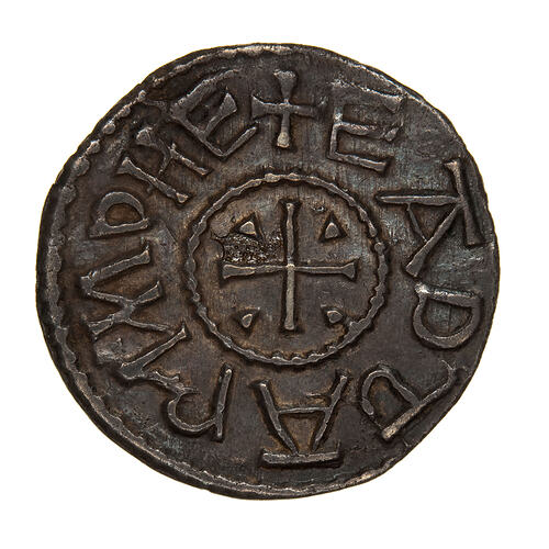 Coin, round, cross pattee with wedge in each angle; text around, +EADGAR MONE.