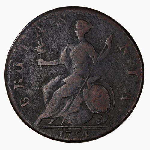 Coin - Halfpenny, George II, Great Britain, 1754 (Reverse)