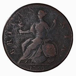 Coin - Halfpenny, George II, Great Britain, 1754 (Reverse)