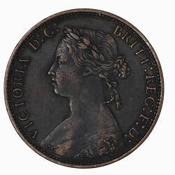 Coin - Halfpenny, Queen Victoria, Great Britain, 1876 (Obverse)