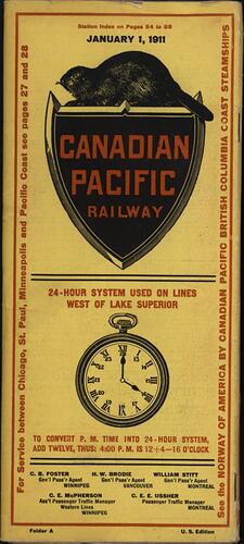 Time Table - 'Canadian Pacific Railway', 1911