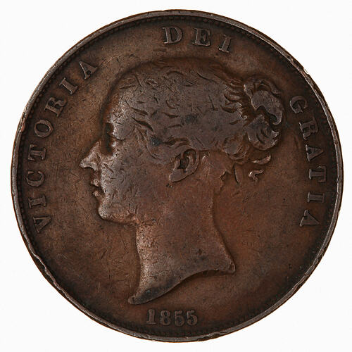 Coin - Penny, Queen Victoria, Great Britain, 1855 (Obverse)