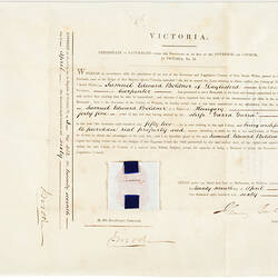Certificate - Naturalization, Issued to Samuel Edward Boldner, Victoria, 1860