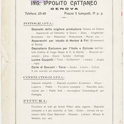 Printed page of credits in Italian.