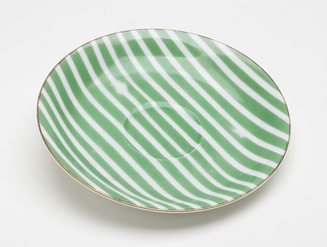 Saucer - Nathco Chinaware, Green & White Stripe, circa 1957