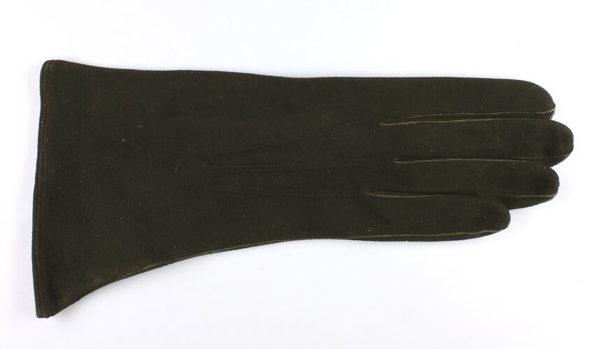 Lady's right hand brown suede glove.