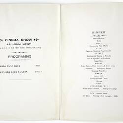 Menu - SS Husimi Maru, NYK Line, Dinner, 23 Jan 1939