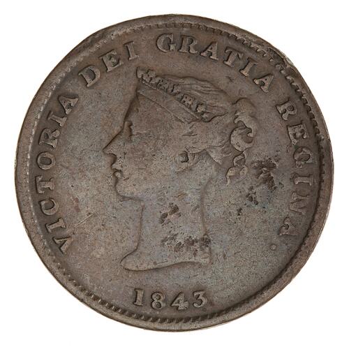 Coin - 1/2 Penny, New Brunswick, Canada, 1843