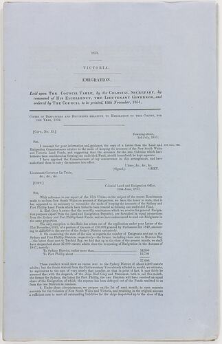 Parliamentary Paper - Emigration, Parliament of Victoria, Colony of Victoria