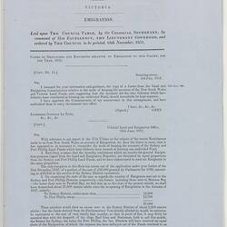 Parliamentary Paper - Emigration, Parliament of Victoria, Colony of Victoria