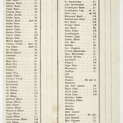 Price List - W. Ikinger Pastry Shop Brunswick, 1930s