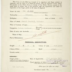 Application for Registration - Commonwealth of Australia, Issued to Sam Ah Choc