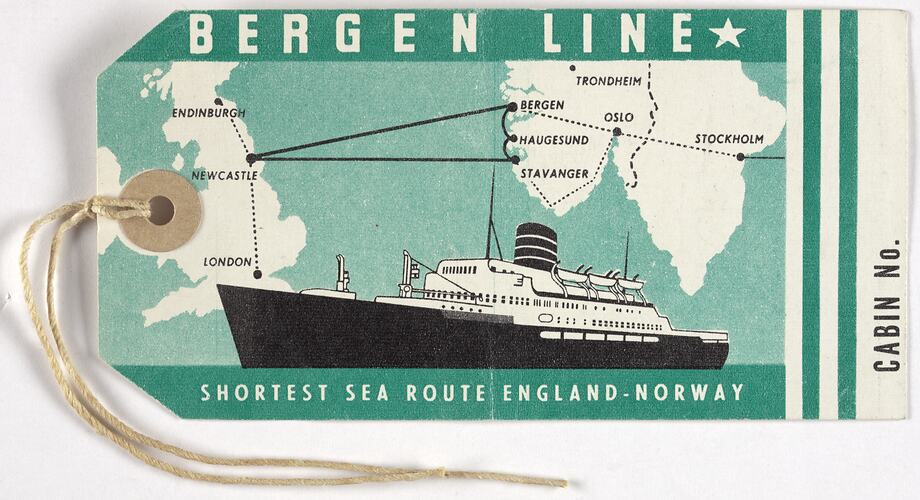 Baggage Label - Bergen Line, Issued to Donald Dott, 1954-1956