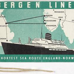 Baggage Label - Bergen Line, Issued to Donald Dott, 1954-1956
