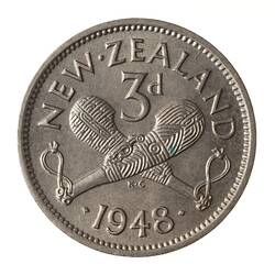 Coin - 3 Pence, New Zealand, 1948
