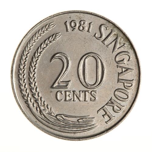 Coin - 20 Cents, Singapore, 1981