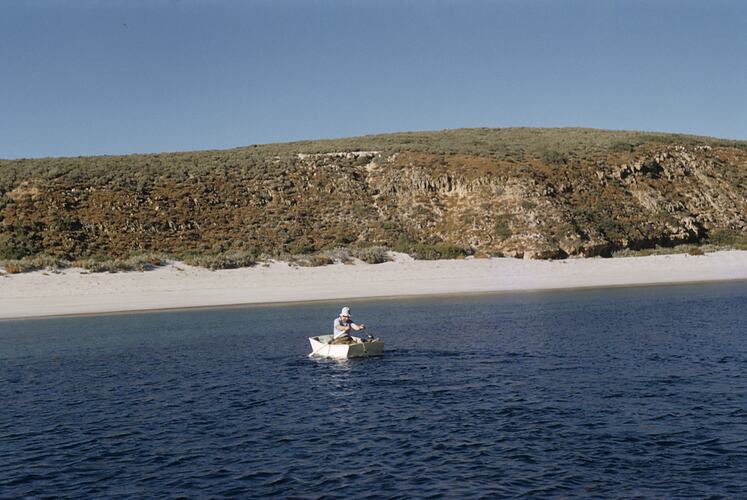 Charles Brazenor in Boat, Goat Island, South Australia.1959