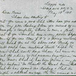 Letter - Mrs D. Kelly to Sister Taffy Evans, World War I, 19 May 1918