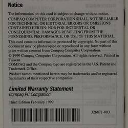 Warranty - PC Companion Accessories, Pocket PC, Compaq Ipaq