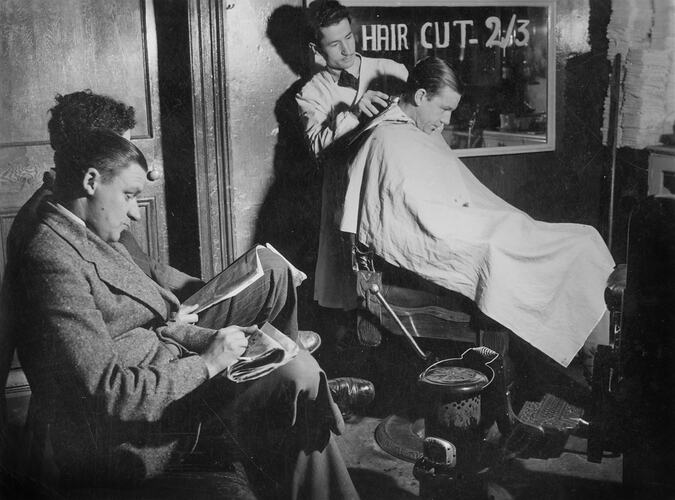 Giovanni D'Aprano Cutting Hair, Elizabeth Street, Melbourne, 1948