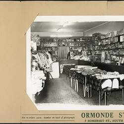 Mounted photograph - Special 'O' Drapery Store Interior with Owner John Woods, Lalor, circa 1967