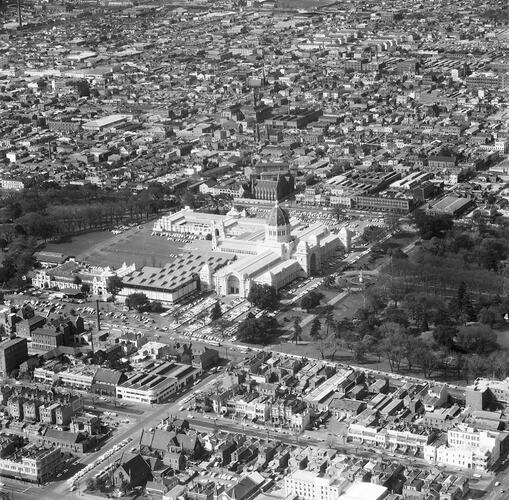 Negative - Aerial View of the Royal Exhibition Building, Carlton, Victoria, Apr 1962
