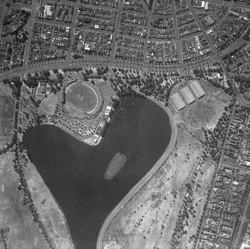 Negative - Aerial View of Albert Park Lake, Victoria, 28 Feb 1956