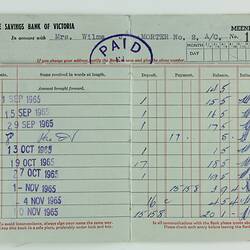 Savings Passbook - State Savings Bank of Victoria, Mrs Wilma J Morter, 1965-1967