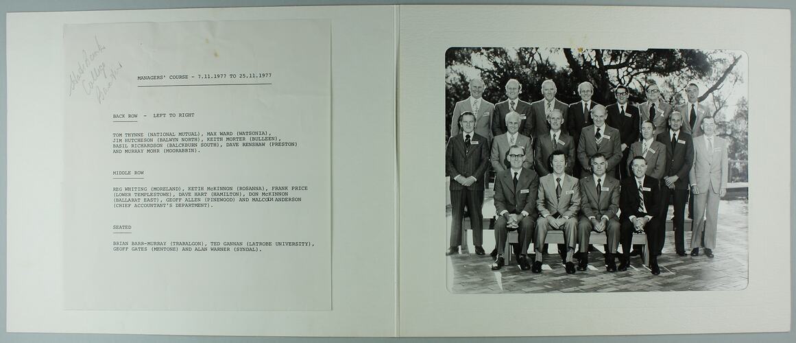 Photograph - State Savings Bank Manager's Course, Melbourne, 1977