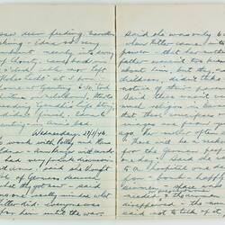 Open book, cream pages dated Wednesday 27/3/46. Cursive handwritten text in black ink. Page 18 and 19.
