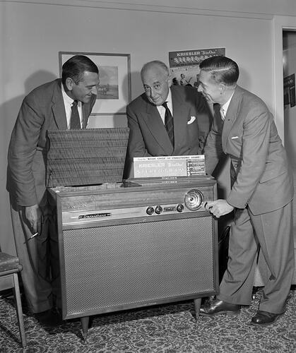 Kriesler Australia, Men Standing with Stereogram, Victoria, 07 Apr 1959