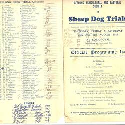 Programme - Geelong Agricultural & Pastoral Society, 'Sheep Dog Trials', 1947