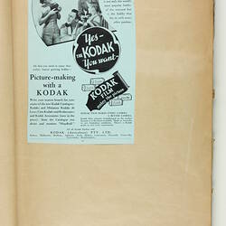 Page from a scrapbook with Kodak advertisement.