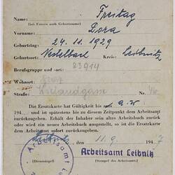 Employment Record - Dorothea Freitag, Austria, Sep 1947 - July 1952