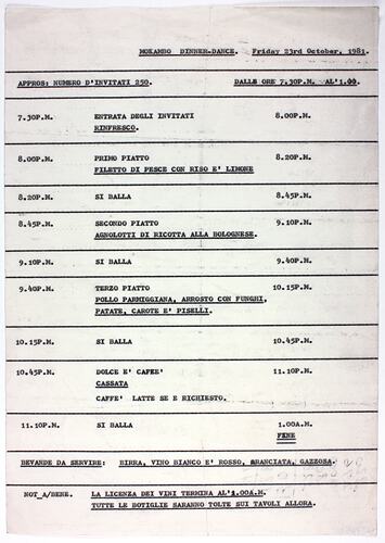 Order of Proceedings - Mokambo Dinner Dance, 23 Oct 1981