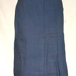 Blue straight mid-calf length skirt.