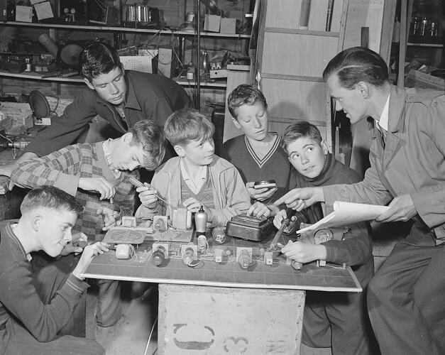 St John's Homes for Boys, Group Working with Electronics, Canterbury, Victoria, 08 Jul 1959