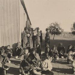 Panorama of a group of children, The Bungalow mission, Alice Springs, Northern Territory, 1923.