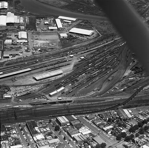 Monochrome aerial photograph of Melbourne.