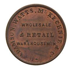 Specimen Token - Halfpenny, Adamson, Watts McKechnie & Co, Wholesale & Retail Warehousemen, Melbourne, Victoria, Australia, 1855