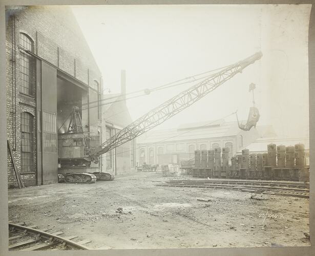 Monochrome photograph of a dragline excavator.