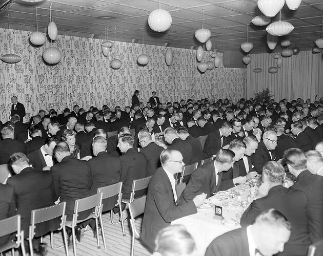 Group of Men Seated at Tables, Chevron Hotel, Melbourne, 04 Nov 1959