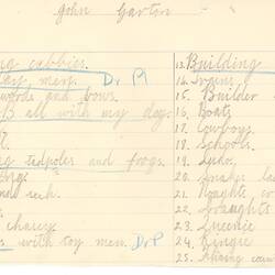 Document - John Garton, to Dorothy Howard, List of Games, 1955