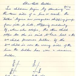 Document - Unidentified Teacher, to Dorothy Howard, Game Description of 'Blue Bell Balker', 1955