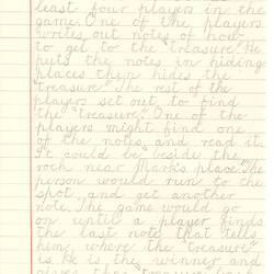 Document - R. Barble, to Dorothy Howard, Description of Seeking Game 'Treasure Hunt', 25 Mar 1955