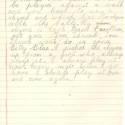 Document - Elaine Russell, to Dorothy Howard, Description of Ball Game 'Two Ball', 25 Mar 1955